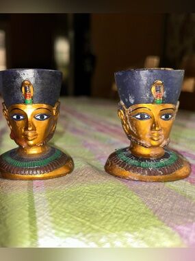 Egyptian Pharaoh Decorative Resin Candle Holders in Gold and Blue